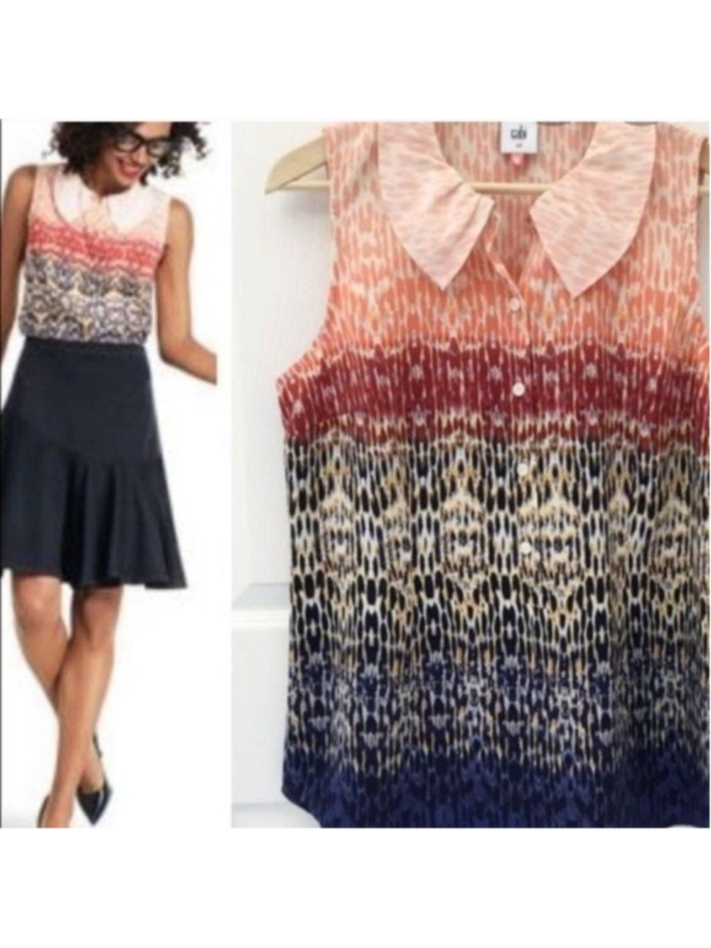 Cabi Love Sleeveless Ombre Printed Blouse Tunic Style 3078 Medium